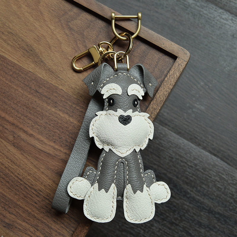 Black & White Schnauzer Leather Pendant