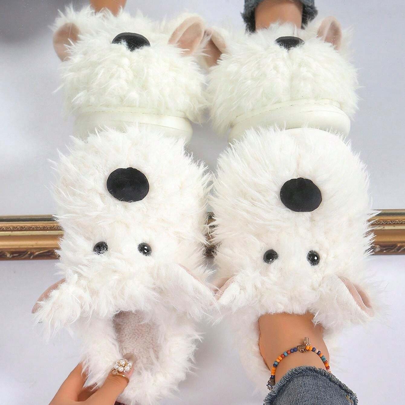 Fuzzy Westie Slippers