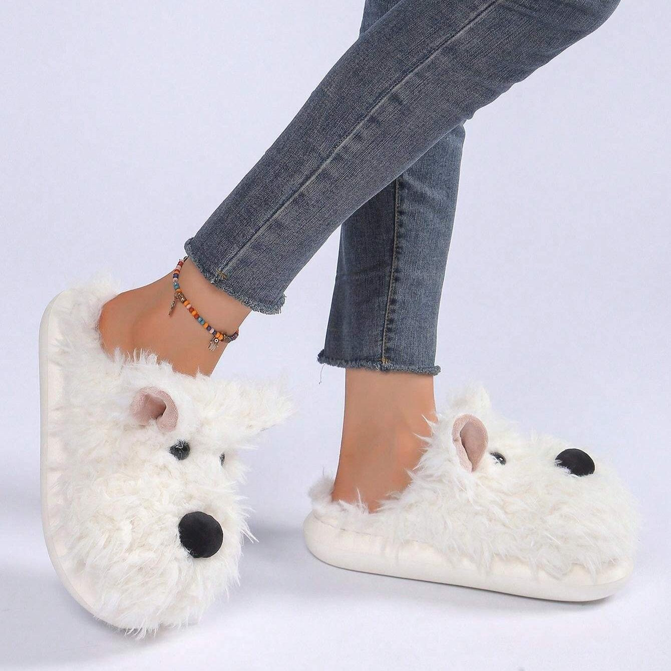 Fuzzy Westie Slippers