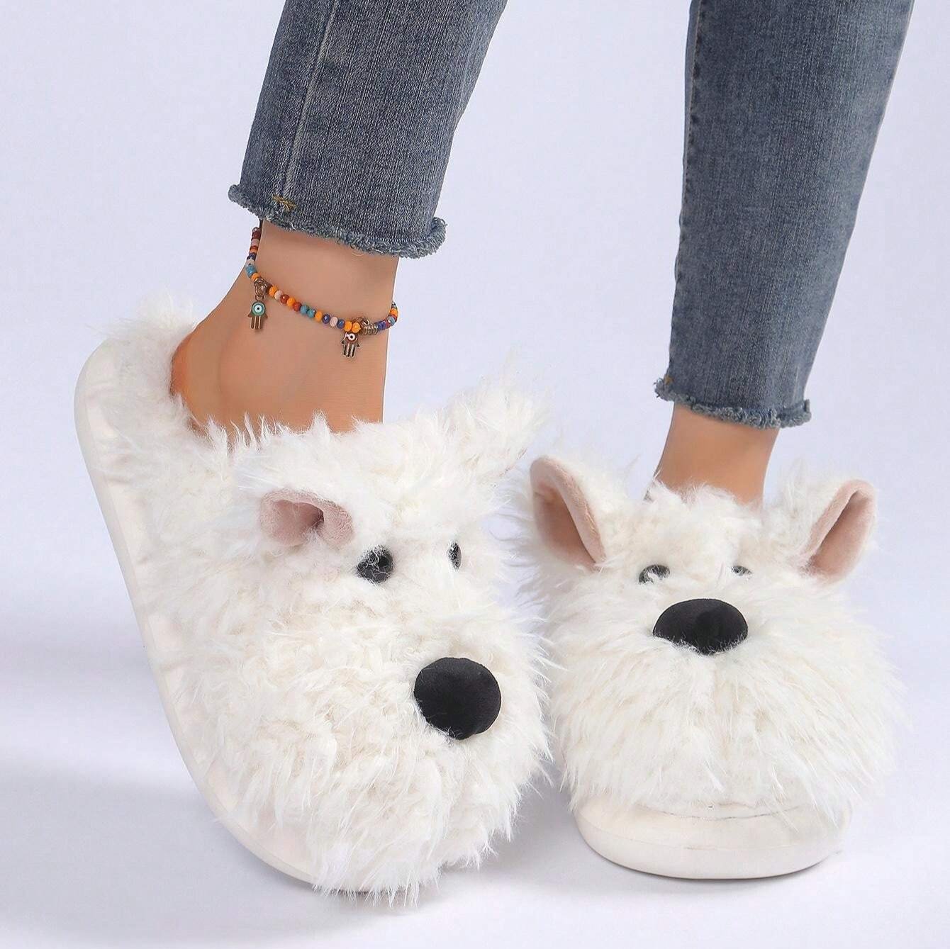 Fuzzy Westie Slippers