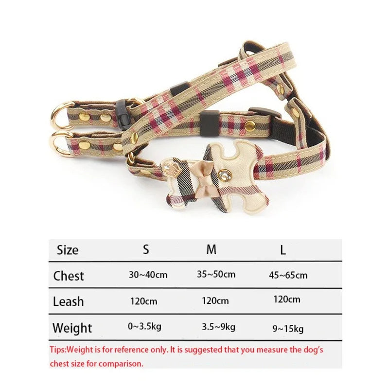 Plaid Schnauzer Dog Harness and Leash Set
