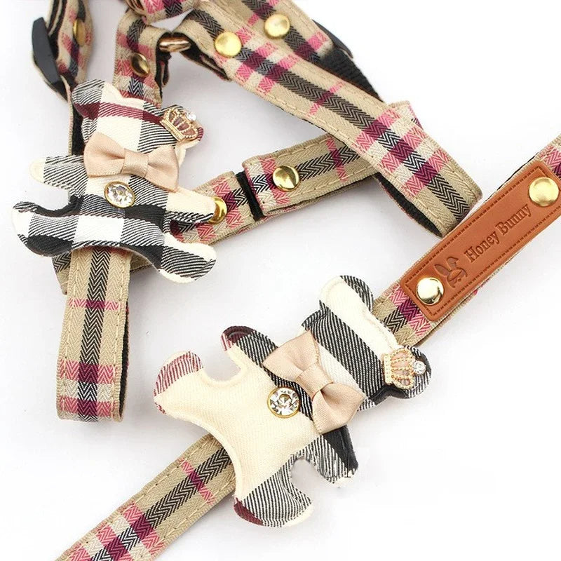 Plaid Schnauzer Dog Harness and Leash Set