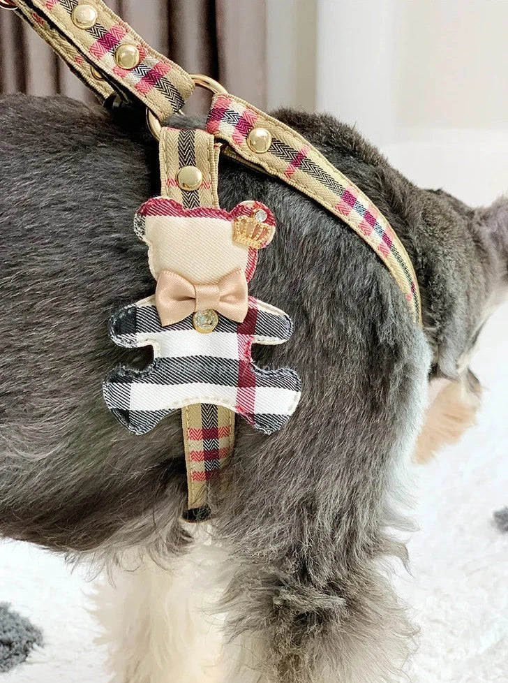 Plaid Schnauzer Dog Harness and Leash Set