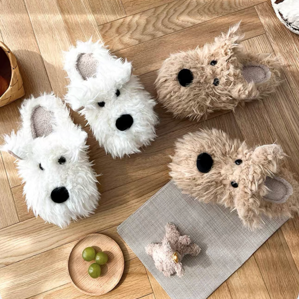 Fuzzy Westie Slippers