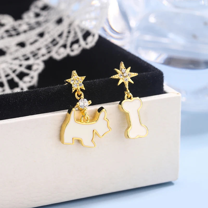925 Silver Stars Westie Earrings