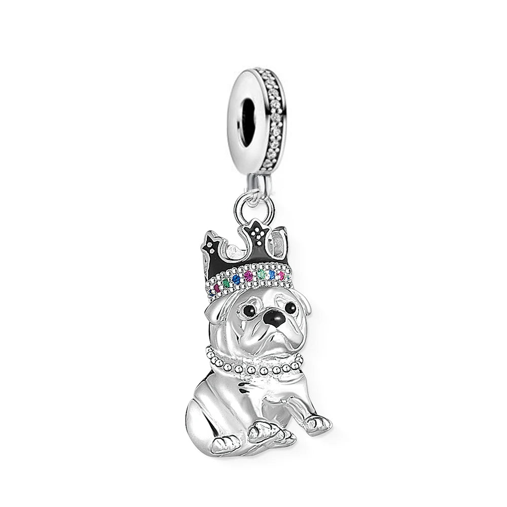 Bulldog With Crown Silver Pendant
