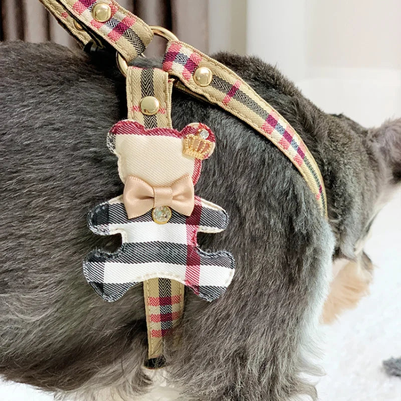 Plaid Schnauzer Dog Harness and Leash Set