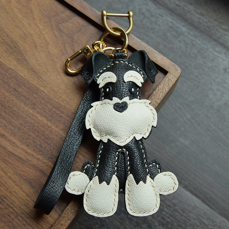 Gray & White Schnauzer Leather Pendant