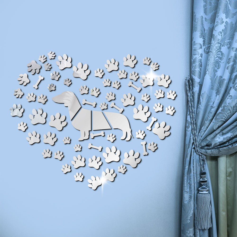 Dachshund Paws Mirror Effect Wall Stickers