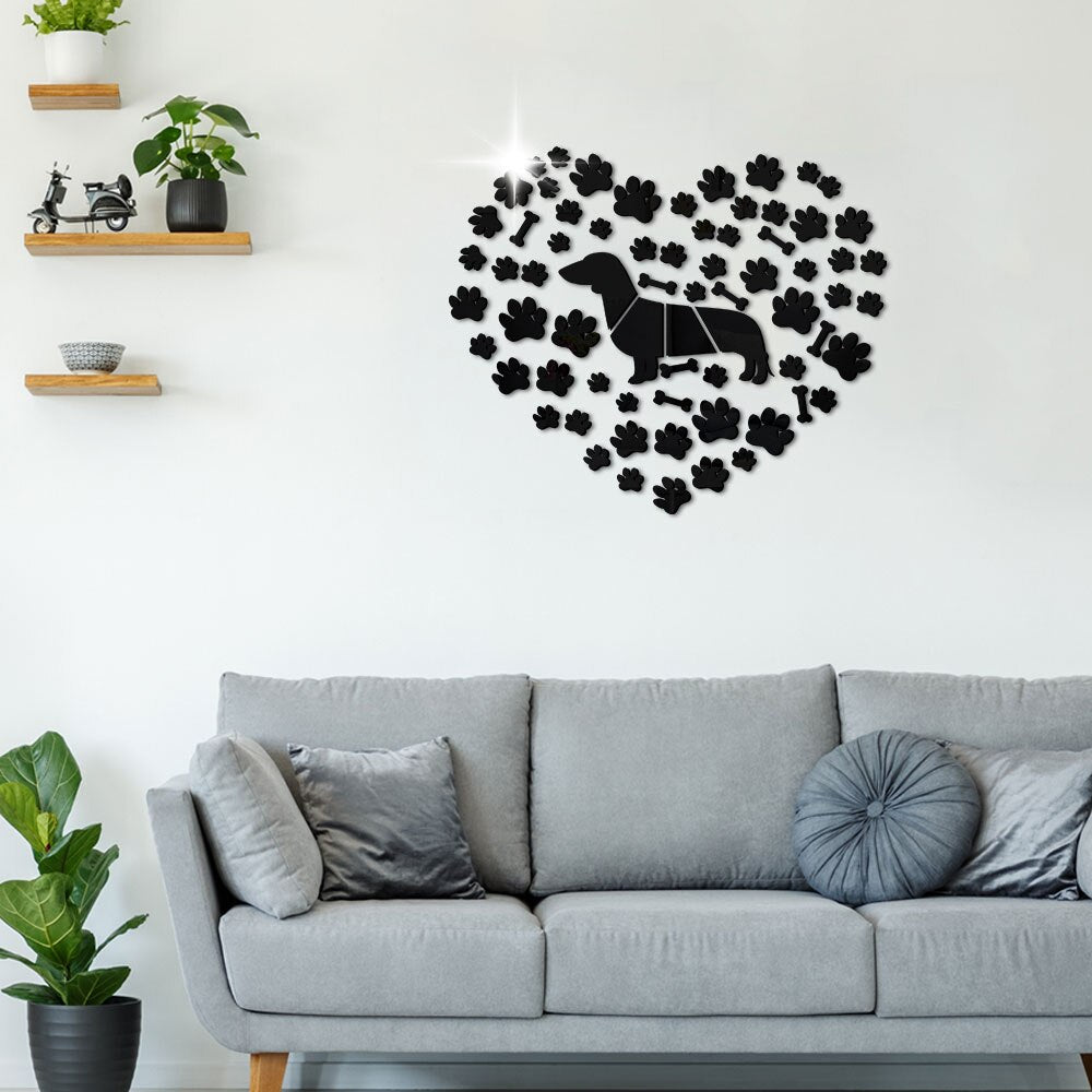Dachshund Paws Mirror Effect Wall Stickers