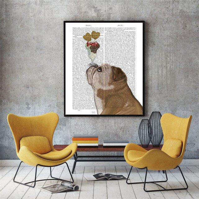 Bulldog and Bicycle Canvas Poster