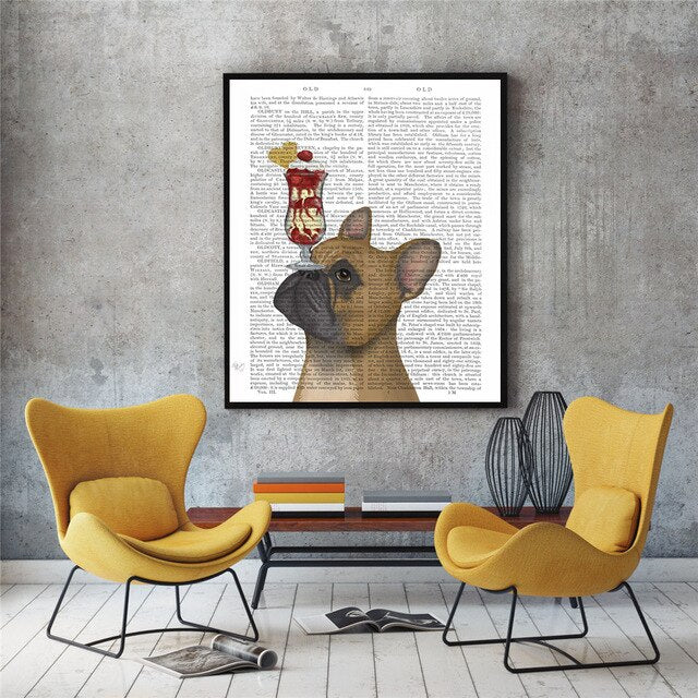Bulldog and Bicycle Canvas Poster