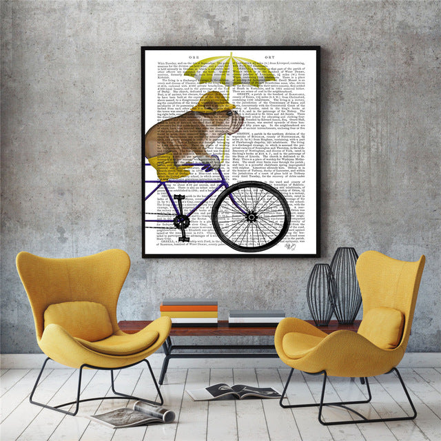 Bulldog and Bicycle Canvas Poster