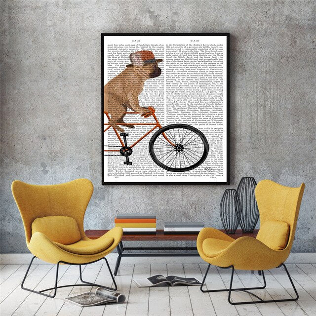 Bulldog and Bicycle Canvas Poster