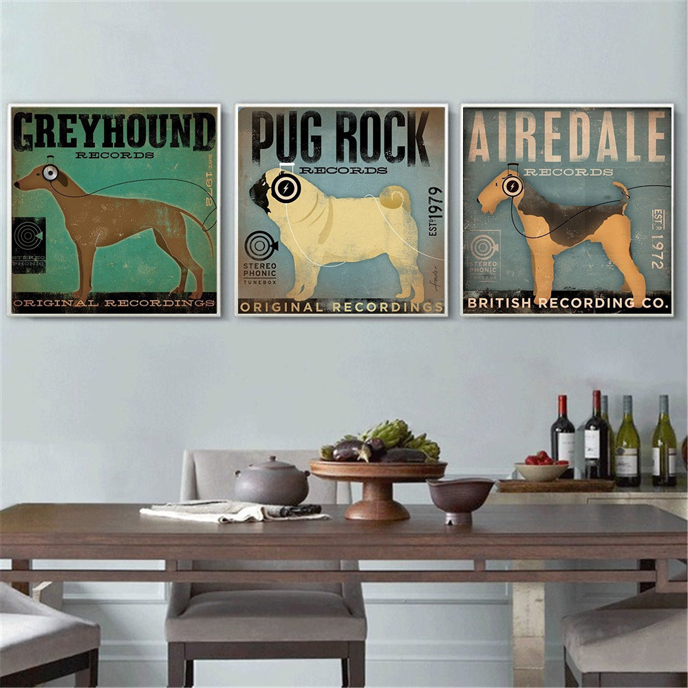 Retro Music Dog Canvas