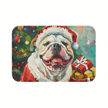 Christmas Bulldog Door mat