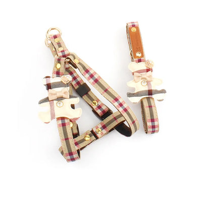 Plaid Schnauzer Dog Harness and Leash Set
