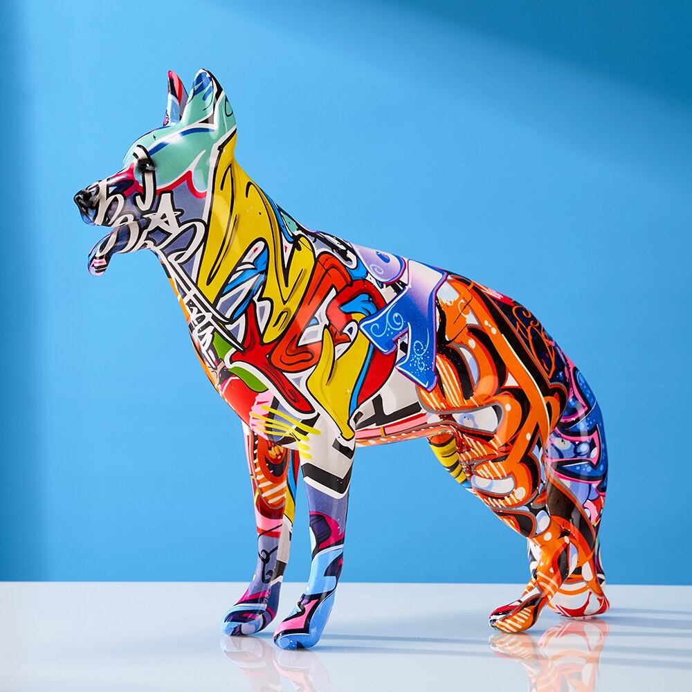 Rainbow German Shepherd Statue