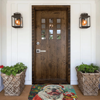 Christmas Bulldog Door mat