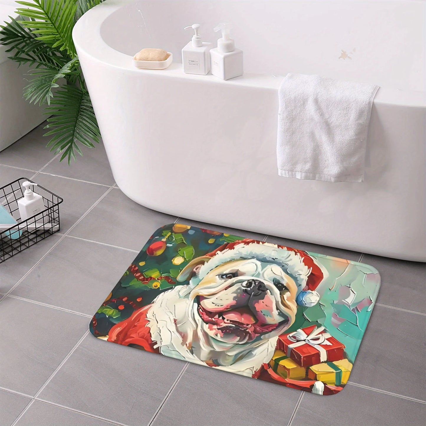 Christmas Bulldog Door mat