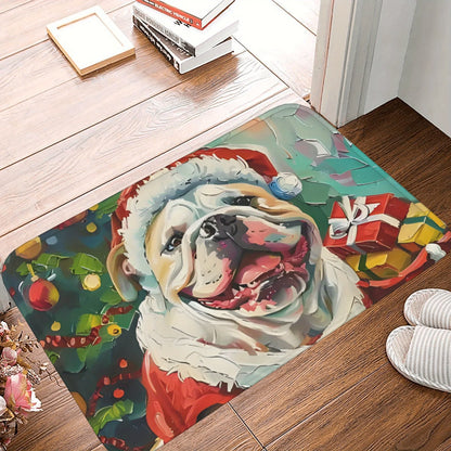 Christmas Bulldog Door mat