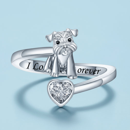 925 Sterling Silver Schnauzer Puppy Ring