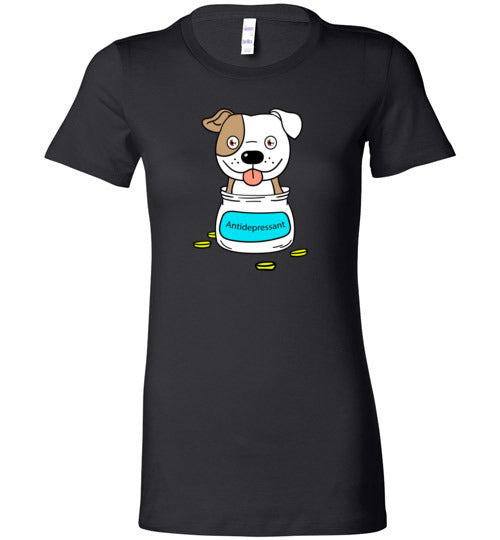 Antidepressant Staffy Premium Fitted Lady T-shirt