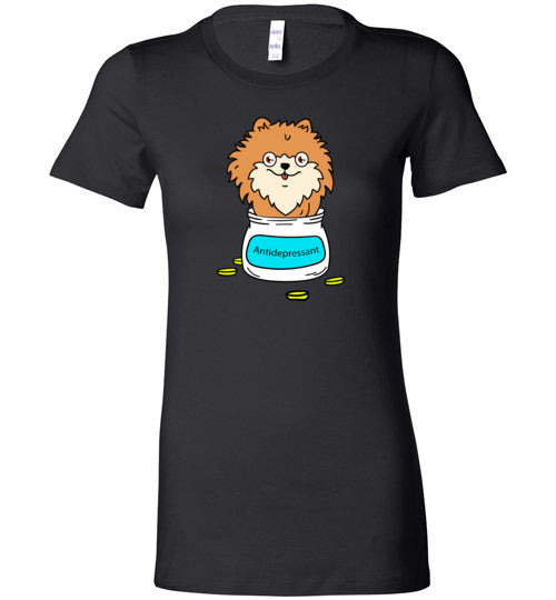Antidepressant Pomeranian Premium Fitted Lady T-shirt