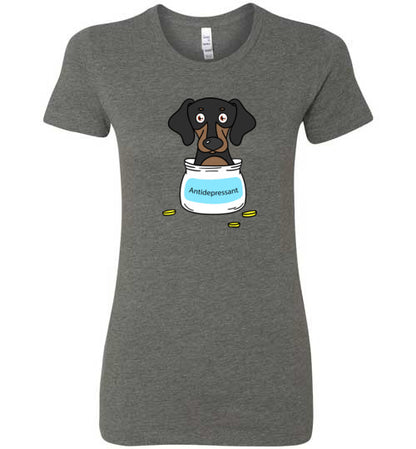 Antidepressant Dachshund Premium Fitted Lady T-shirt