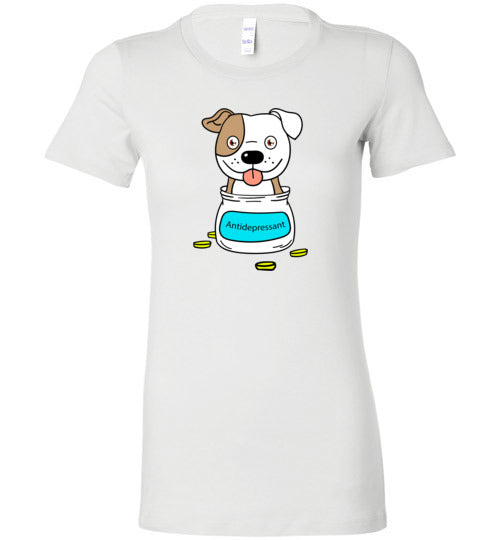 Antidepressant Staffy Premium Fitted Lady T-shirt