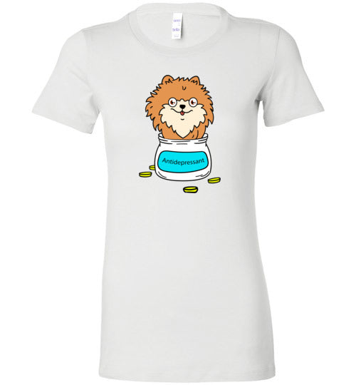 Antidepressant Pomeranian Premium Fitted Lady T-shirt