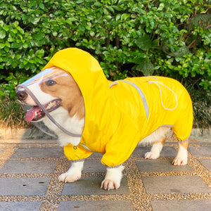 Dog raincoat four legged waterproof pet clothing