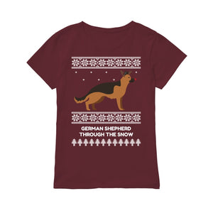German Shepherd Through The Snow - Premium Women's T-shirt