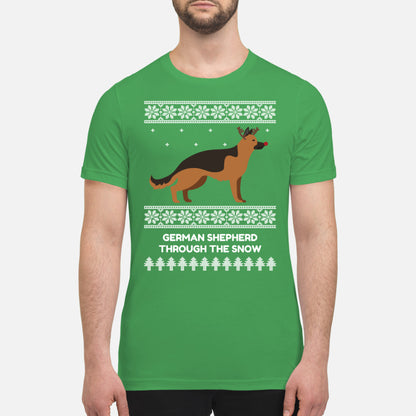 German Shepherd Through The Snow - Premium Men's T-shirt