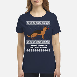 German Shepherd Through The Snow - Premium Women's T-shirt