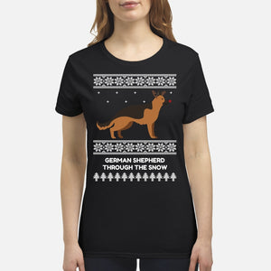 German Shepherd Through The Snow - Premium Women's T-shirt