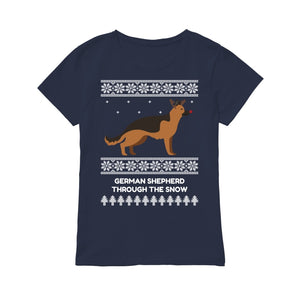 German Shepherd Through The Snow - Premium Women's T-shirt