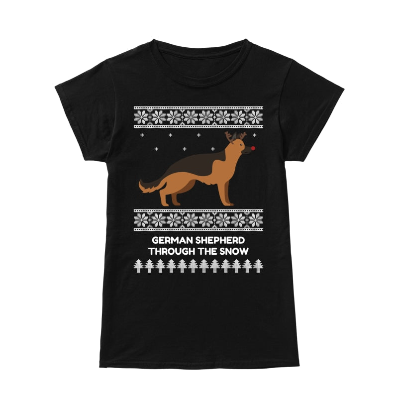 German Shepherd Through The Snow - Premium Women's T-shirt