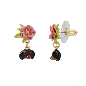 Dachshund And Flower Earrings