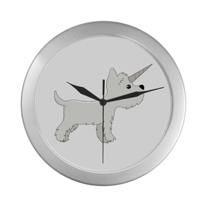 Silver Westie Unicorn Wall Clock