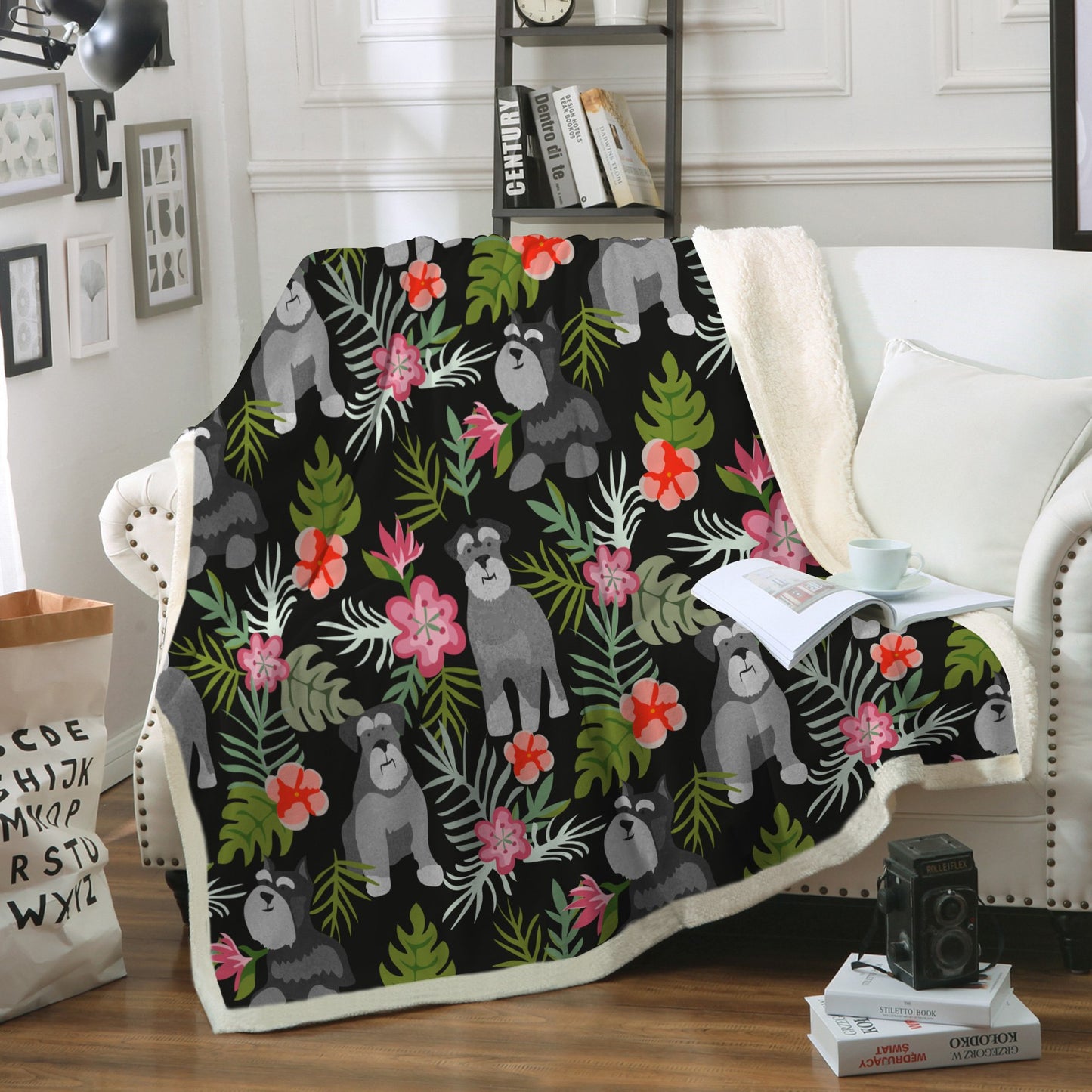 Schnauzer & Flowers Throw Blanket