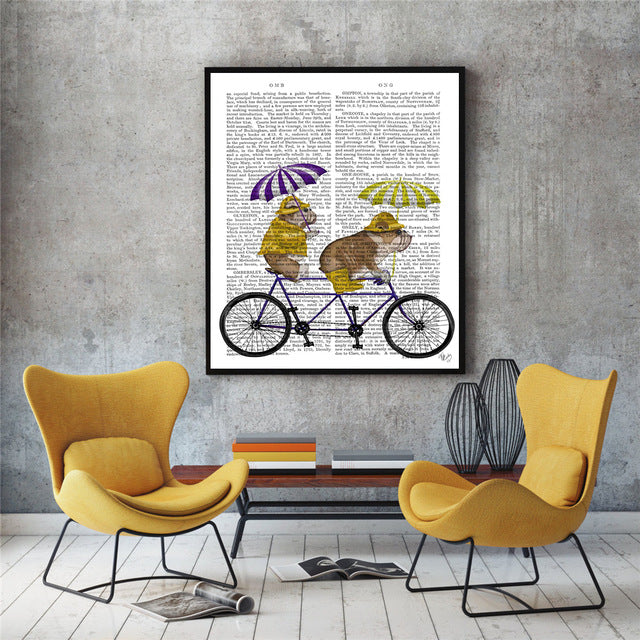 Bulldog and Bicycle Canvas Poster