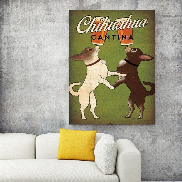 Chihuahua Cantina Retro Canvas Poster