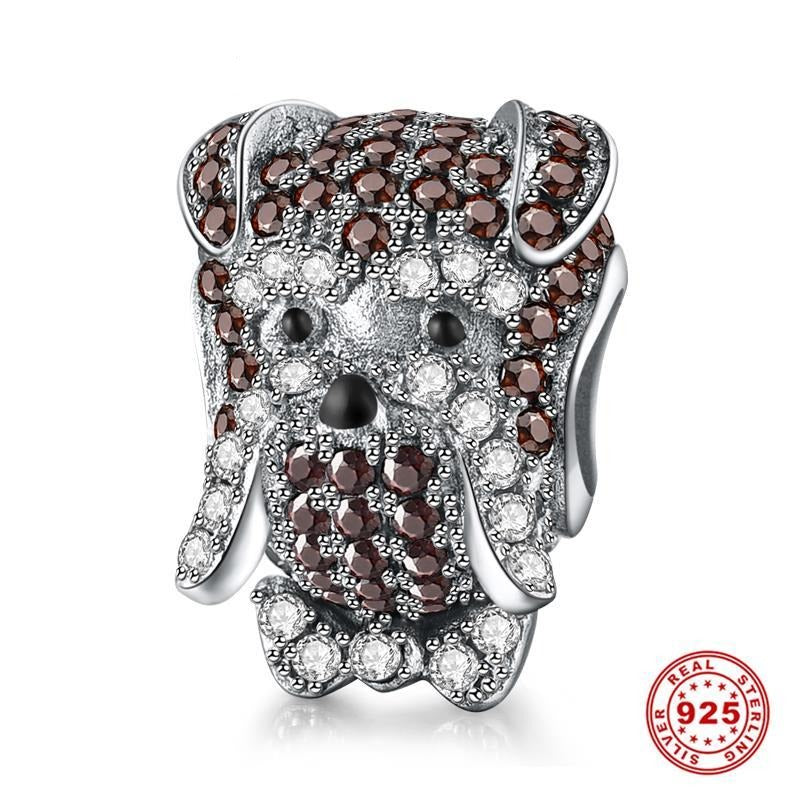 925 Sterling Silver Schnauzer Charm With Zircon-charm-Ploocy-Ploocy