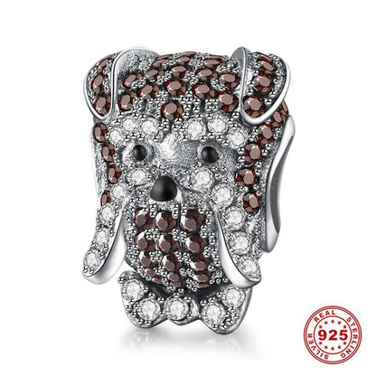 925 Sterling Silver Schnauzer Charm With Zircon-charm-Ploocy-Ploocy