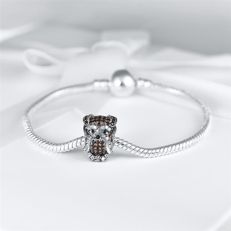 925 Sterling Silver Schnauzer Charm With Zircon-charm-Ploocy-Ploocy