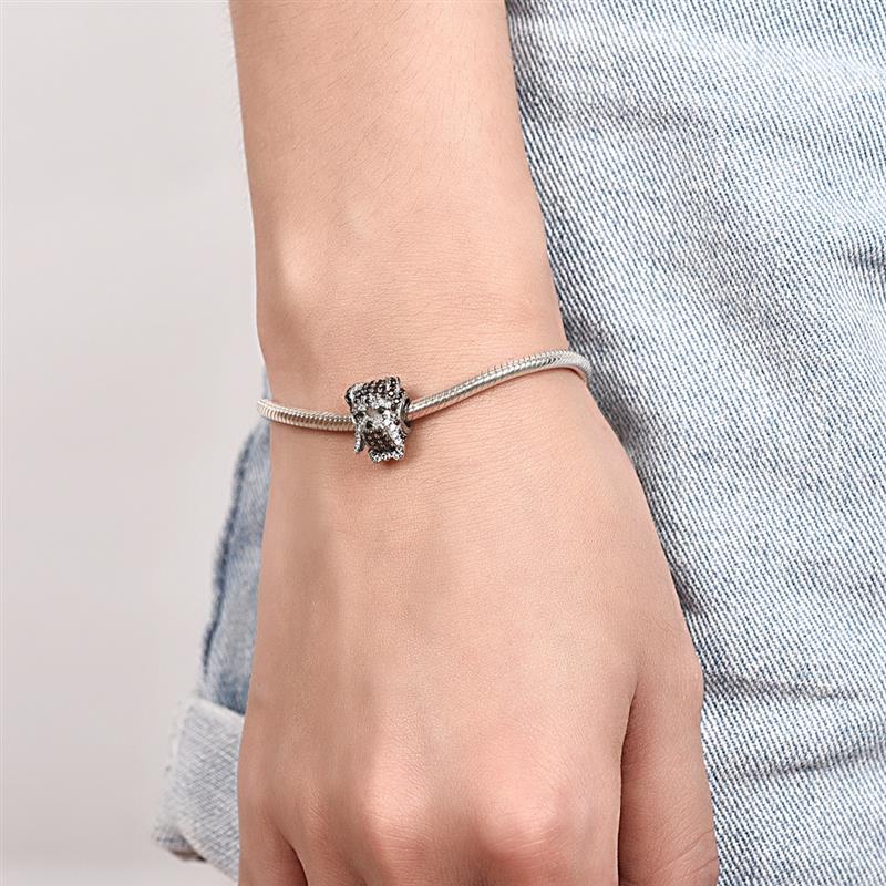 925 Sterling Silver Schnauzer Charm With Zircon-charm-Ploocy-Ploocy