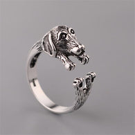 100% 925 Sterling Silver Cuddle Dachshund Ring