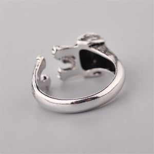 100% 925 Sterling Silver Cuddle Dachshund Ring