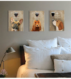 Wine Dog Vintage Canvas Poster